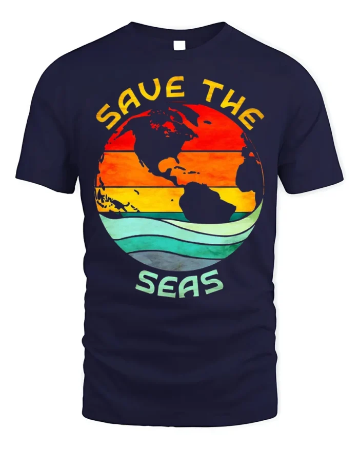 Save the Seas T-Shirt Eco Earth Ocean Conservation Tee - navy t-shirt on white background
