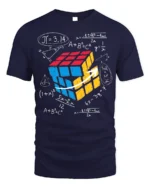 Math Puzzle Cube T-Shirt Nerdy Graphic Tee for Thinkers - navy t-shirt on white background