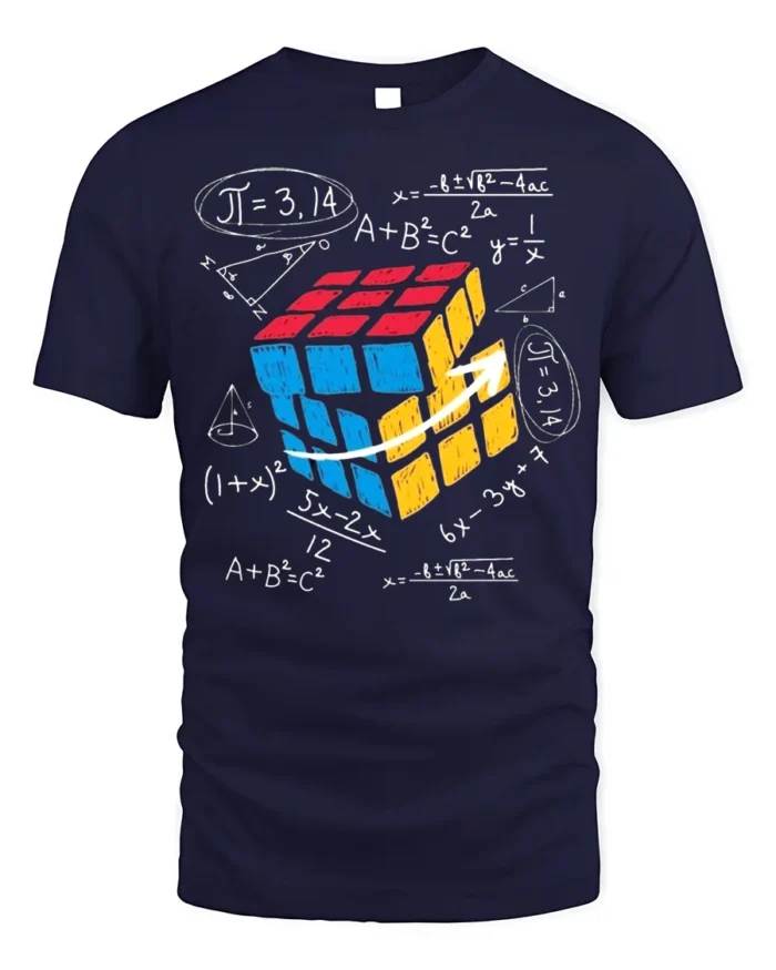 Math Puzzle Cube T-Shirt Nerdy Graphic Tee for Thinkers - navy t-shirt on white background