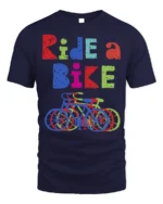 Ride a Bike T-Shirt Colorful Cycling Graphic Tee - navy t-shirt on white background