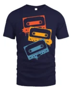 Retro Cassette Tape T-Shirt Vintage 80s Music Tee - navy t-shirt on white background