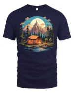 Mountain Camping Adventure T-Shirt Outdoor Nature Tee - navy t-shirt on white background