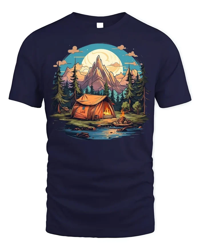 Mountain Camping Adventure T-Shirt Outdoor Nature Tee - navy t-shirt on white background