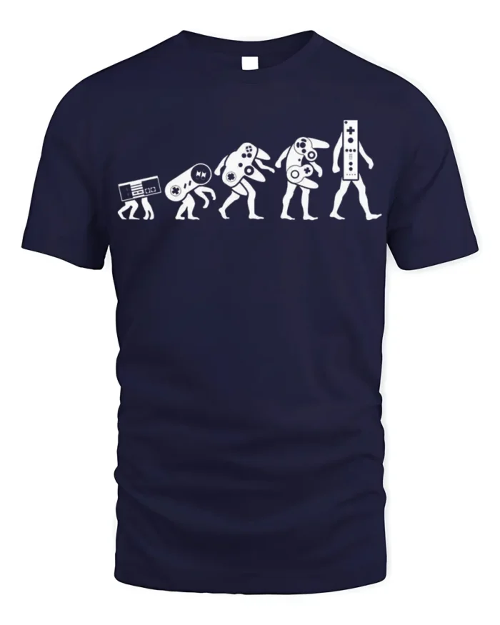 Evolution of Gaming Controllers T-Shirt Retro Gamer Tee - navy t-shirt on white background