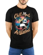 Chill Mode Activated T-Shirt Funny Relaxed Panda Tee - model wearing black shirt, hands behind back
