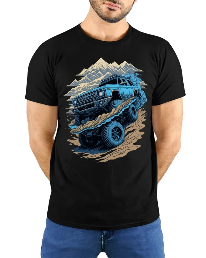 Off-Road Monster Truck T-Shirt Rugged Adventure Tee - model wearing black shirt, hands behind back