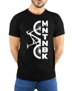MTNBK Mountain Bike T-Shirt Bold MTB Graphic Tee - model wearing black shirt, hands behind back