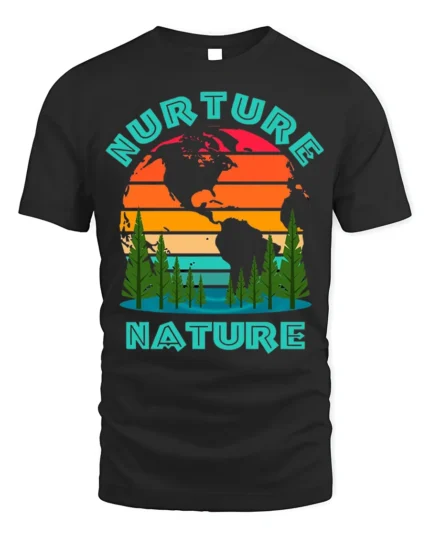 Nurture Nature Eco Graphic T-Shirt for Nature Lovers - black t-shirt on white background