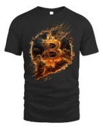 Bitcoin Fire Logo Crypto T-Shirt for Blockchain Lovers - black t-shirt on white background