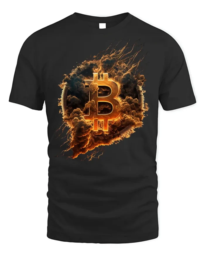 Bitcoin Fire Logo Crypto T-Shirt for Blockchain Lovers - black t-shirt on white background