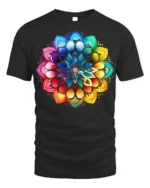 Vibrant Mandala Rainbow Lotus Graphic T-Shirt - black t-shirt on white background