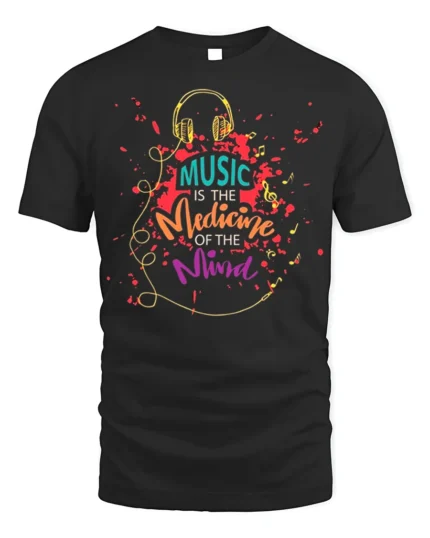 Music Is the Medicine of the Mind T-Shirt Soft Cotton - black t-shirt on white background