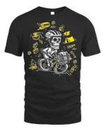 Skull Biker Camping T-Shirt Adventure Cycling - black t-shirt on white background
