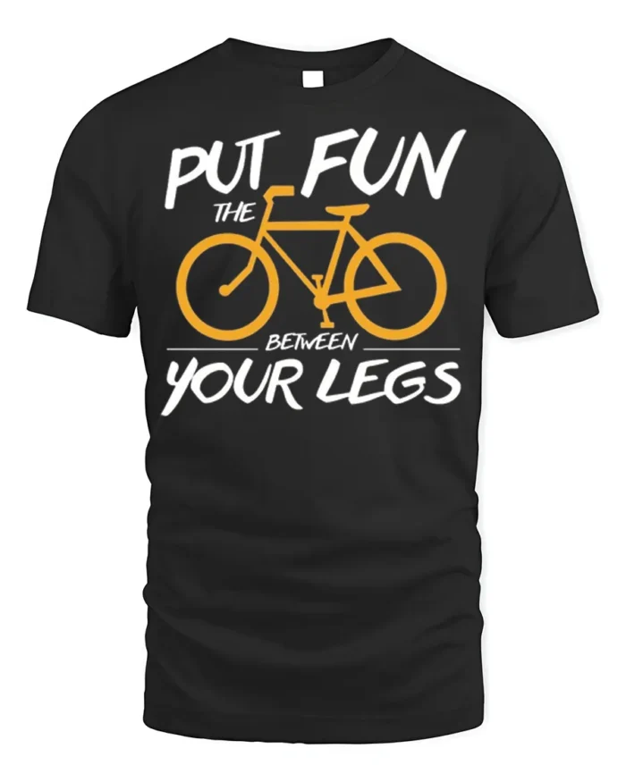 Funny Bicycle Rider Graphic T-Shirt Put Fun Between Legs - black t-shirt on white background