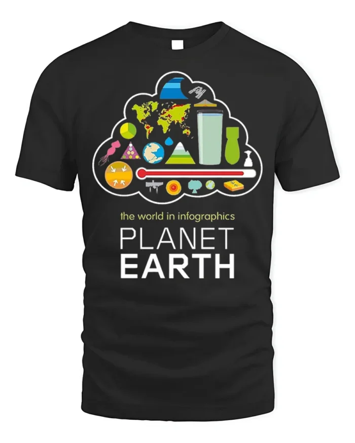 Planet Earth Infographics T-Shirt for Science Lovers - black t-shirt on white background