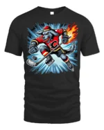 Fire Hockey Wolf T-Shirt Fierce Sports Mascot Tee - black t-shirt on white background
