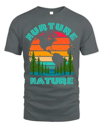 Nurture Nature Eco Graphic T-Shirt for Nature Lovers - gray t-shirt on white background