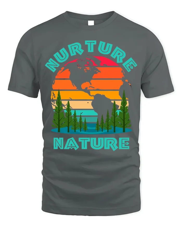Nurture Nature Eco Graphic T-Shirt for Nature Lovers - gray t-shirt on white background