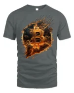 Bitcoin Fire Logo Crypto T-Shirt for Blockchain Lovers - gray t-shirt on white background