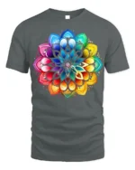 Vibrant Mandala Rainbow Lotus Graphic T-Shirt - gray t-shirt on white background