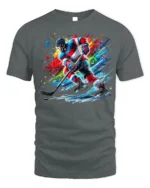 Ice Hockey Splash Art T-Shirt Cool Sports Cotton Tee - gray t-shirt on white background
