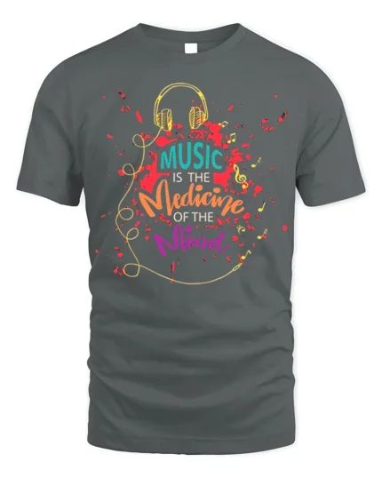 Music Is the Medicine of the Mind T-Shirt Soft Cotton - gray t-shirt on white background