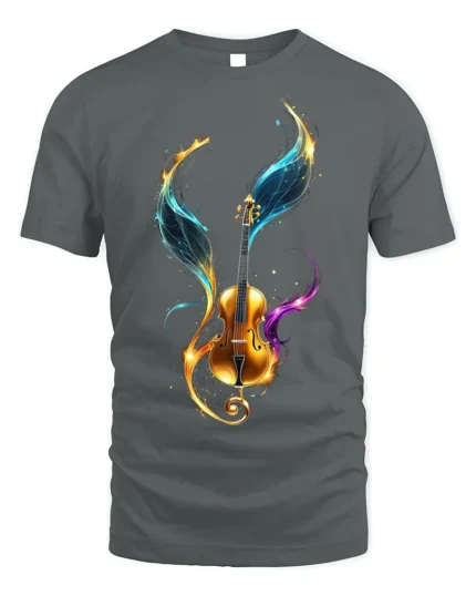 Violin with Colorful Wings T-Shirt Music Lovers - gray t-shirt on white background