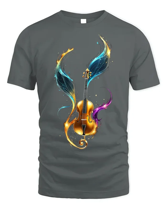 Violin with Colorful Wings T-Shirt Music Lovers - gray t-shirt on white background
