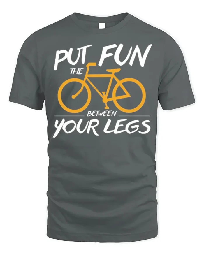 Funny Bicycle Rider Graphic T-Shirt Put Fun Between Legs - gray t-shirt on white background