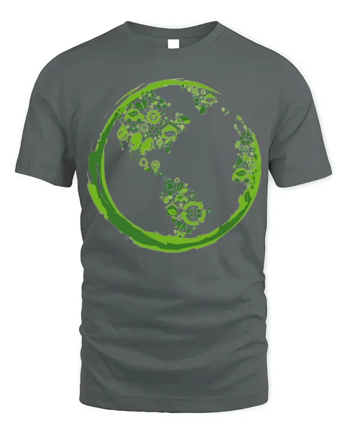 Eco Earth Green Energy Symbols T-Shirt for Nature Lovers - gray t-shirt on white background