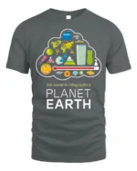 Planet Earth Infographics T-Shirt for Science Lovers - gray t-shirt on white background