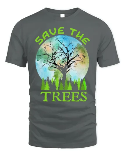 Save The Trees Eco Awareness T-Shirt for Nature Lovers - gray t-shirt on white background