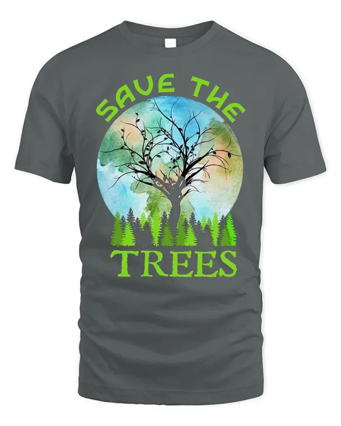 Save The Trees Eco Awareness T-Shirt for Nature Lovers - gray t-shirt on white background