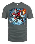 Fire Hockey Wolf T-Shirt Fierce Sports Mascot Tee - gray t-shirt on white background