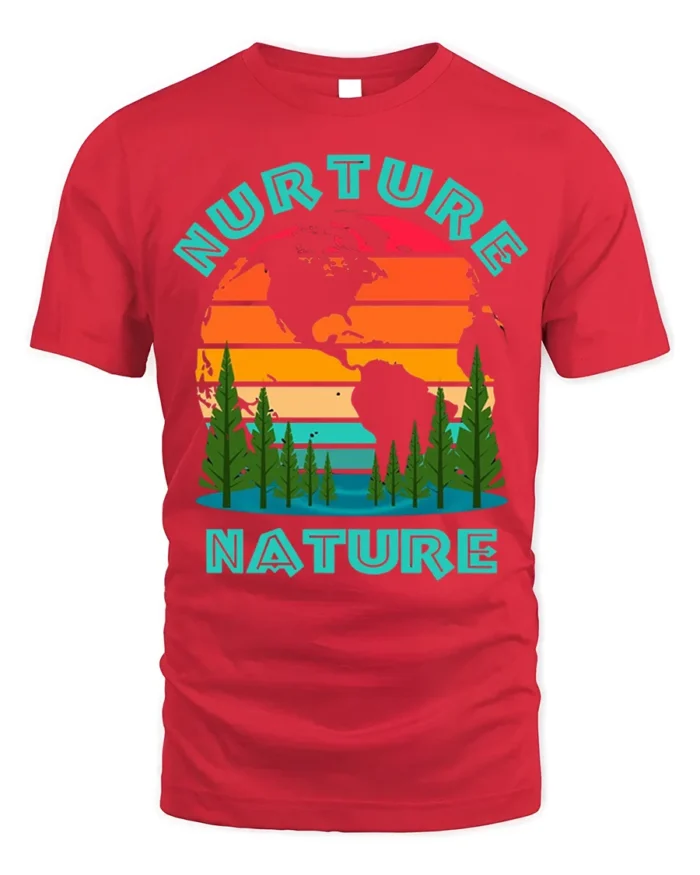 Nurture Nature Eco Graphic T-Shirt for Nature Lovers - red t-shirt on white background