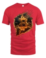 Bitcoin Fire Logo Crypto T-Shirt for Blockchain Lovers - red t-shirt on white background
