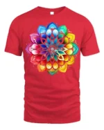 Vibrant Mandala Rainbow Lotus Graphic T-Shirt - red t-shirt on white background