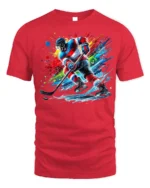 Ice Hockey Splash Art T-Shirt Cool Sports Cotton Tee - red t-shirt on white background