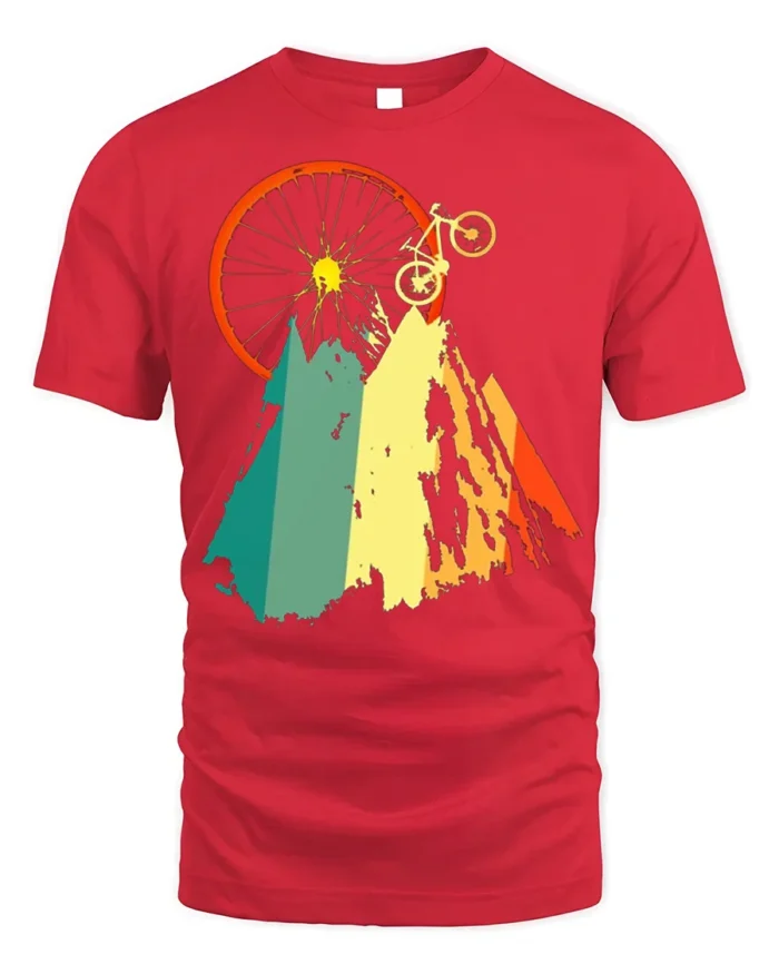 Mountain Biking Adventure Graphic T-Shirt - red t-shirt on white background
