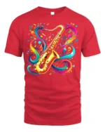 Colorful Saxophone Music T-Shirt Artistic Jazz - red t-shirt on white background