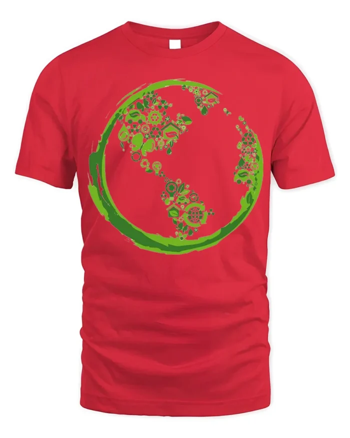 Eco Earth Green Energy Symbols T-Shirt for Nature Lovers - red t-shirt on white background