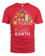 Planet Earth Infographics T-Shirt for Science Lovers - red t-shirt on white background