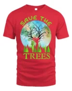 Save The Trees Eco Awareness T-Shirt for Nature Lovers - red t-shirt on white background
