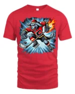 Fire Hockey Wolf T-Shirt Fierce Sports Mascot Tee - red t-shirt on white background