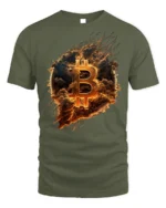 Bitcoin Fire Logo Crypto T-Shirt for Blockchain Lovers - military green t-shirt on white background