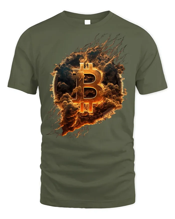 Bitcoin Fire Logo Crypto T-Shirt for Blockchain Lovers - military green t-shirt on white background