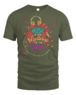 Music Is the Medicine of the Mind T-Shirt Soft Cotton - military green t-shirt on white background