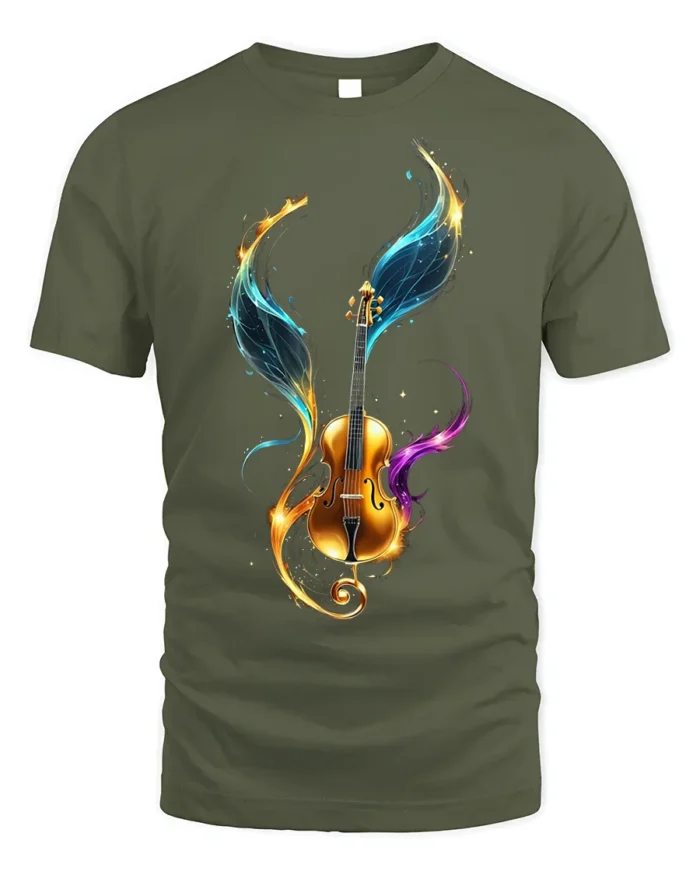 Violin with Colorful Wings T-Shirt Music Lovers - military green t-shirt on white background