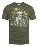 Skull Biker Camping T-Shirt Adventure Cycling - military green t-shirt on white background