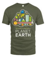 Planet Earth Infographics T-Shirt for Science Lovers - military green t-shirt on white background